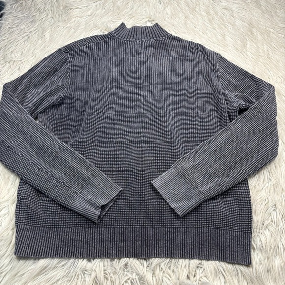Lucky Brand Men's XL Gray Black Waffle Knit 1/4 Zip Mock Neck Pullover Sweater - Picture 5 of 5